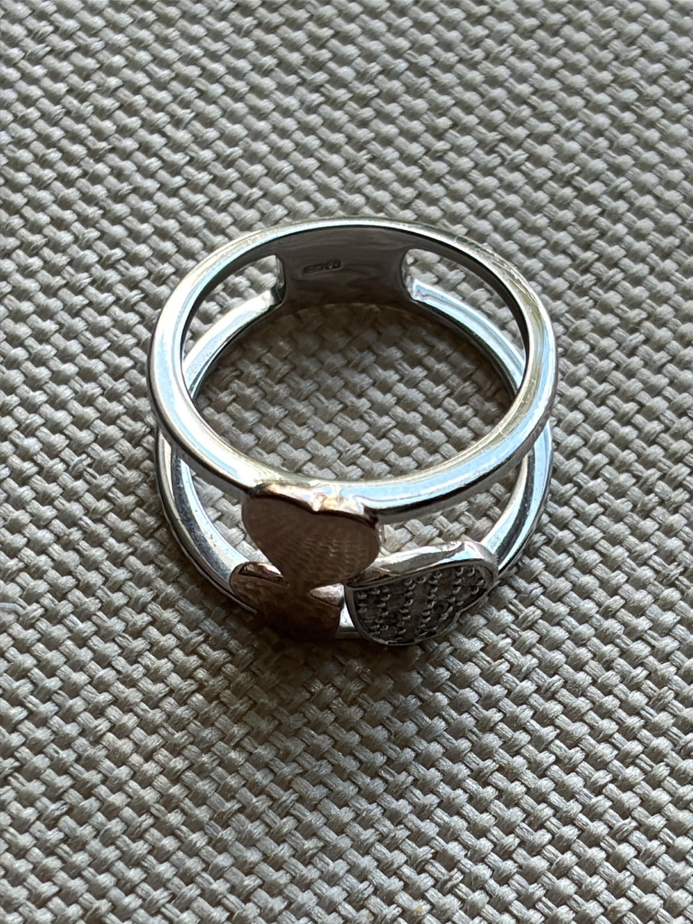 Sterling Silver Two Tone Triple Heart Ring with Cubic Zirconias